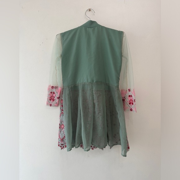 Embroidered Top - Long Sleeve Peplum Sheer - Size: Medium - Picture 2 of 8